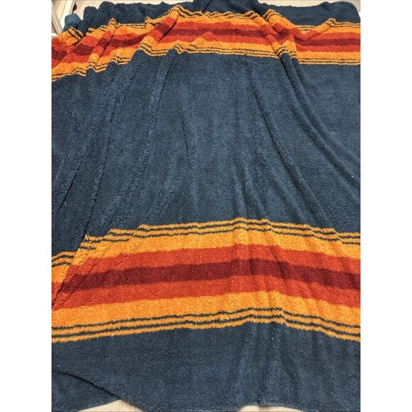 Pendleton Grand Canyon Striped Sherpa Blanket Blue Yellow Orange Queen Size - Picture 1 of 3